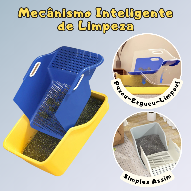 Caixa de Areia com Mecanismo de Limpeza Super Fácil para Gatos