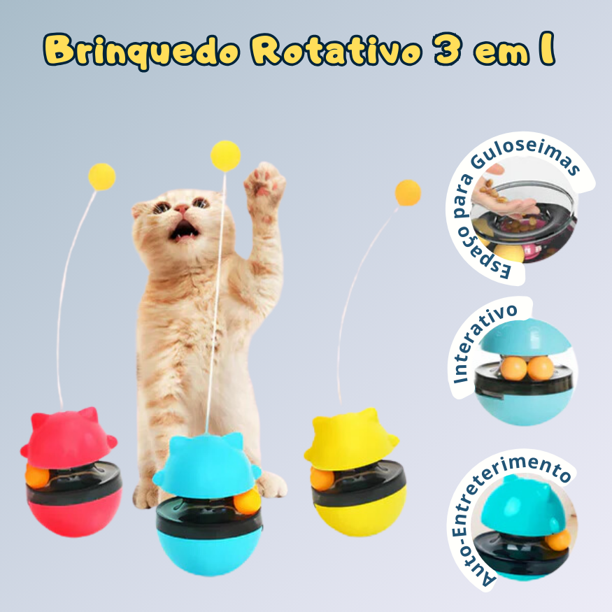 Brinquedo Rotativo 3 em 1 para Enriquecimento Ambiental de Gatos