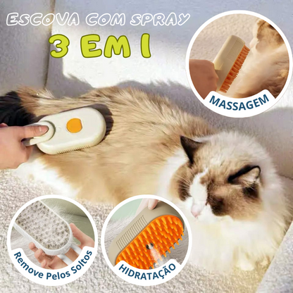 Escova para Gatos com Spray de Vapor 3 em 1