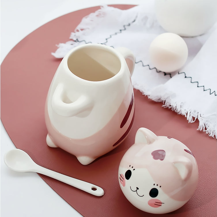 CANECA DE GATO FOFO PERSONALIZADA COM COLHER